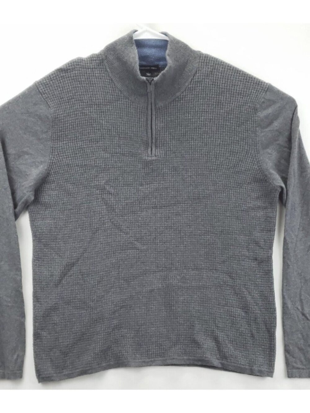 Zachary Prell Sweater Mens L Gray Cotton Long Sleeve Mock Neck 1/4 Zip Pullover